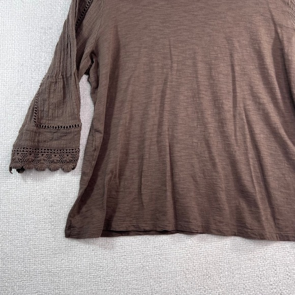 J. Jill Brown Lace Trim 3/4 Sleeve Pleated Knit Top Womens Size Large L - Picture 5 of 11
